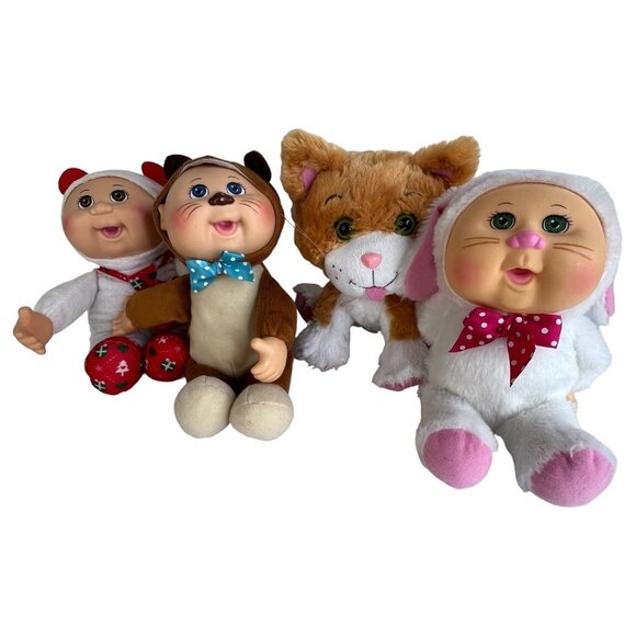 3 Vintage Cabbage Patch Kids Snowflake And 1 Adoptimals Cat Plush Toy Set - Picture 1 of 10